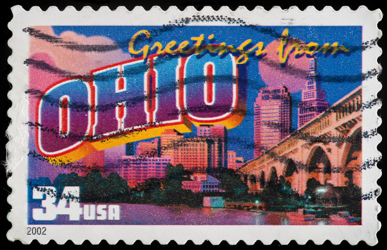 Ohio State Postage Stamp "Greetings From America" Retro Postcard Theme